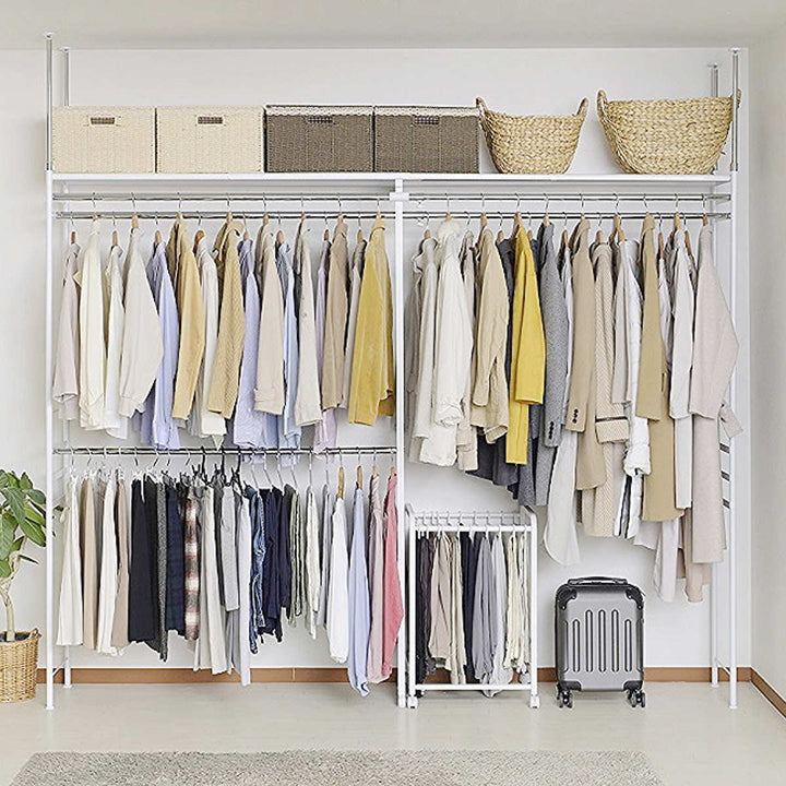 突っ張りハンガーラック幅150～250cm高さ200～265cmダブルハンガーロータイプスーパーワイド