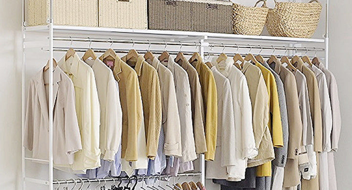 突っ張りハンガーラック幅150～250cm高さ200～265cmダブルハンガーロータイプスーパーワイド