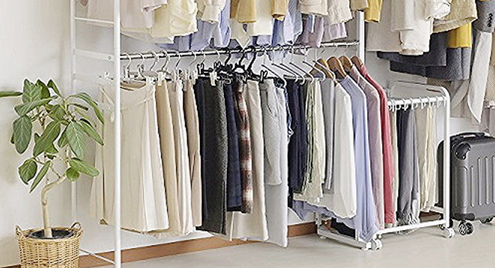 突っ張りハンガーラック幅150～250cm高さ200～265cmダブルハンガーロータイプスーパーワイド