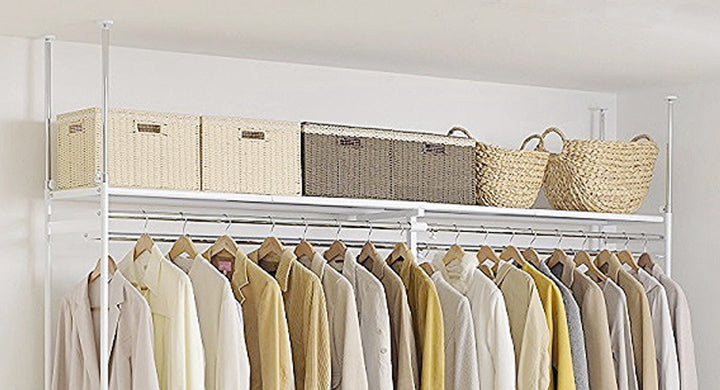 突っ張りハンガーラック幅150～250cm高さ200～265cmダブルハンガーロータイプスーパーワイド