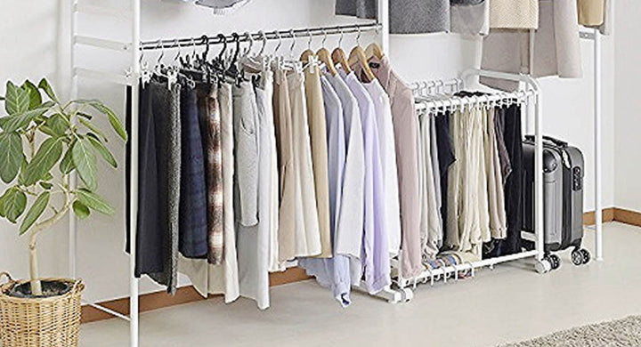 突っ張りハンガーラック幅120～200cm高さ220～285cmダブルハンガーハイタイプワイド