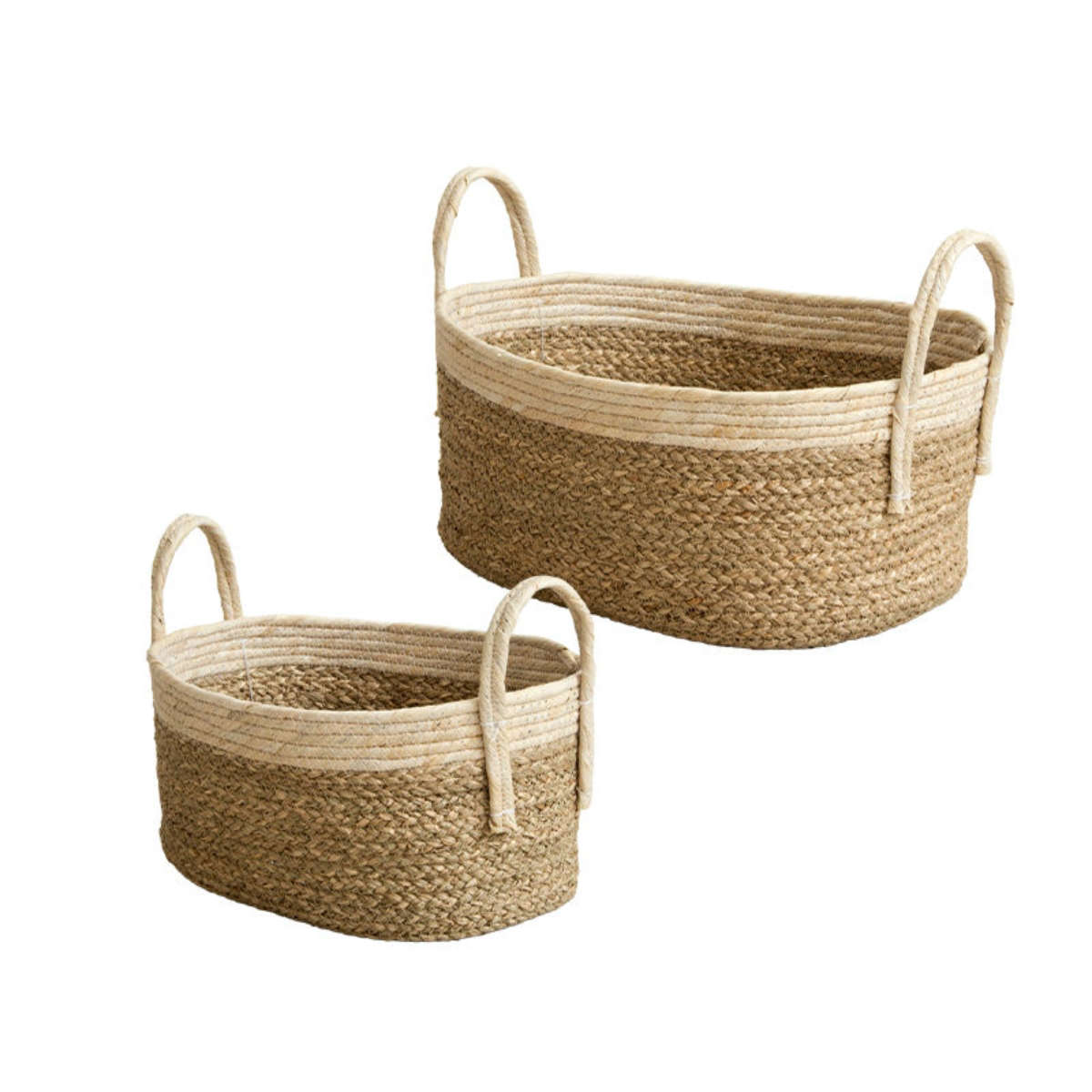 天然素材 バスケット 持ち手つき オーバル S L 2個組 シーグラス