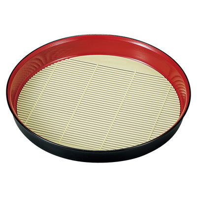 そば皿 レンジ・食洗機対応刷毛目そば皿 黒内朱 竹す付き