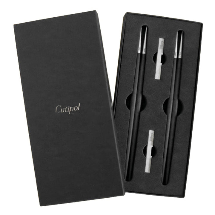 CutipolクチポールKUBE箸＋箸置き箱付ペアセットブラック×ブラックシルバー