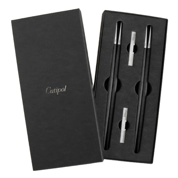 CutipolクチポールKUBE箸＋箸置き箱付ペアセットブラック×ブラックシルバー