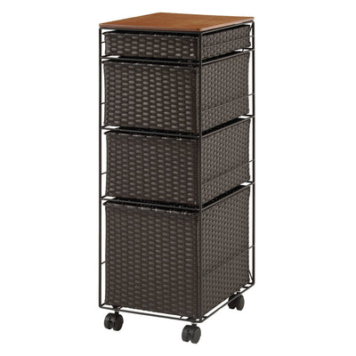 ランドリーチェスト 幅30cm 4段 スリム 引き出し 隙間収納 キャスター付き 木目調天板 スチール ポリエチレン