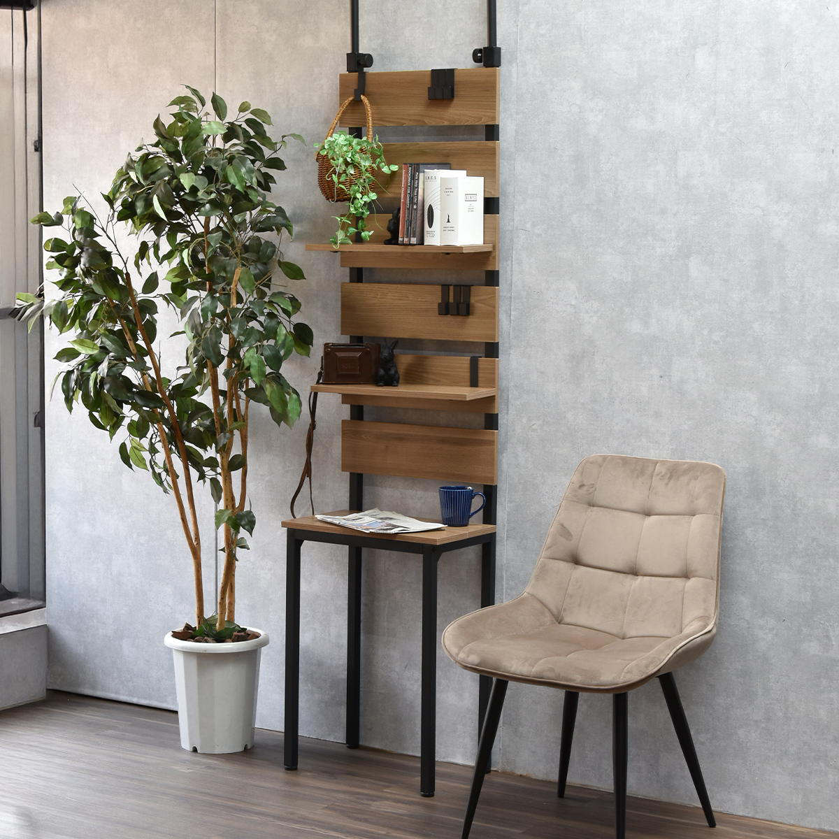 突っ張り 壁面収納 幅45cm 木目調 可動棚 フック付き – ハウジー