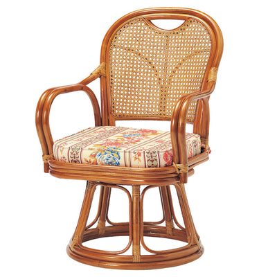 ラタン 回転チェア 座面高39cm ミドルタイプ クッション付き ラタンチェア 高座椅子