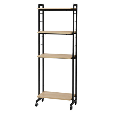 オープンラック 幅53cm 4段 木目調 メラミン スチール キャスター付き 可動棚