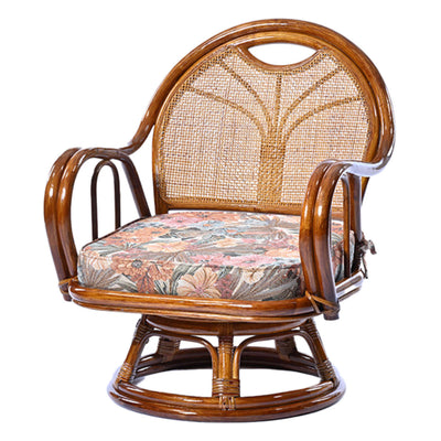 ラタン回転座椅子 ミドルタイプ 座面高28cm 花柄 クッション付き 360度回転