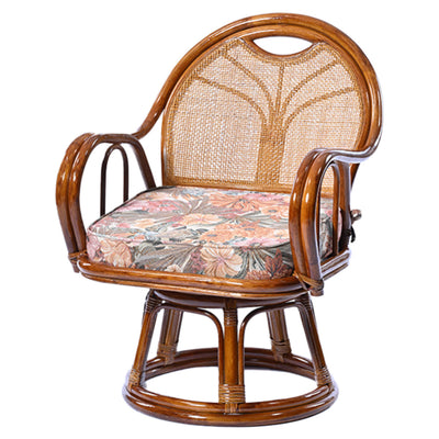 ラタン回転座椅子 ミドルハイタイプ 座面高36cm 花柄 クッション付き 360度回転