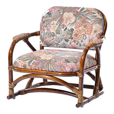 座椅子 座面高27cm 軽量 クッション付き 花柄 和モダン 肘掛け 籐 ラタンチェア