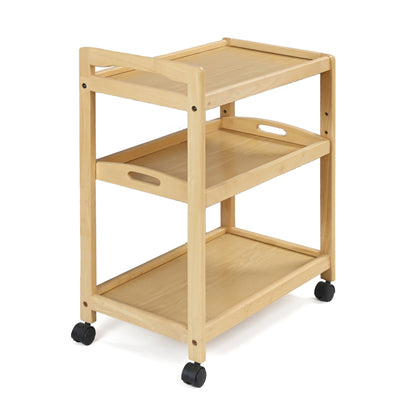 キッチンワゴン 幅59cm 天然木 トレー付き キャスター付き 配膳台 作業台 可動棚