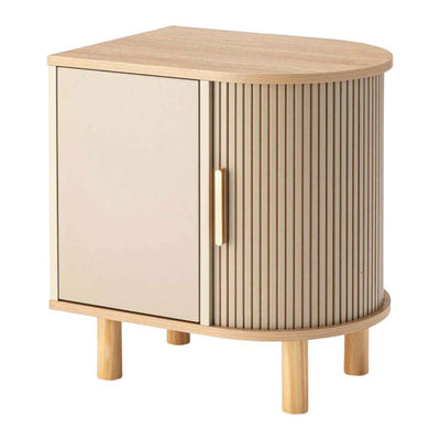 サイドテーブル 高さ52cm 半円 収納付き じゃばら式スライド扉 キャビネット