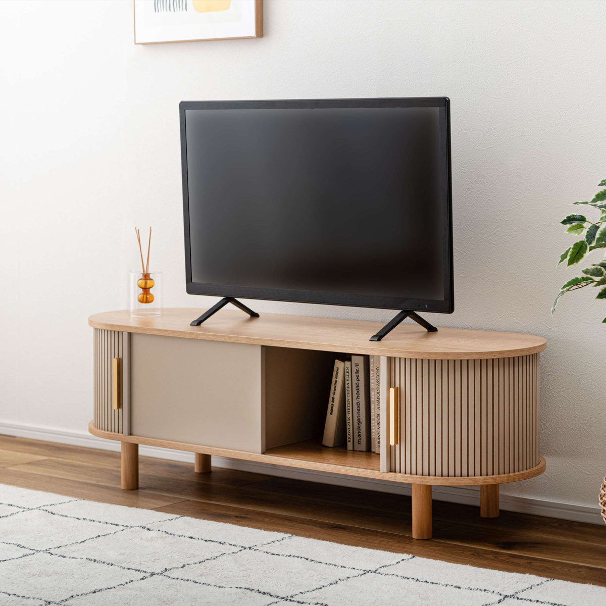 ナチュラルウッド テレビ台 スライド扉 テレビ台 幅117cm じゃばら式スライド扉 ローボード – ハウジー