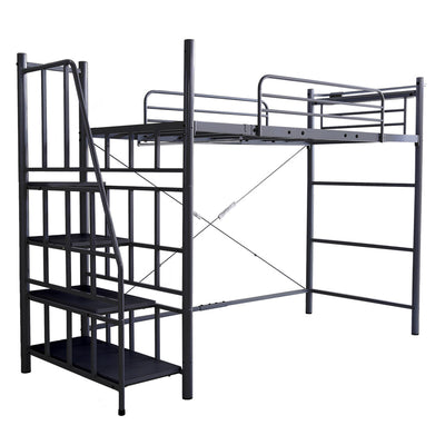 ロフトベッド シングル 階段付き 宮棚 2口コンセント付 メッシュ床