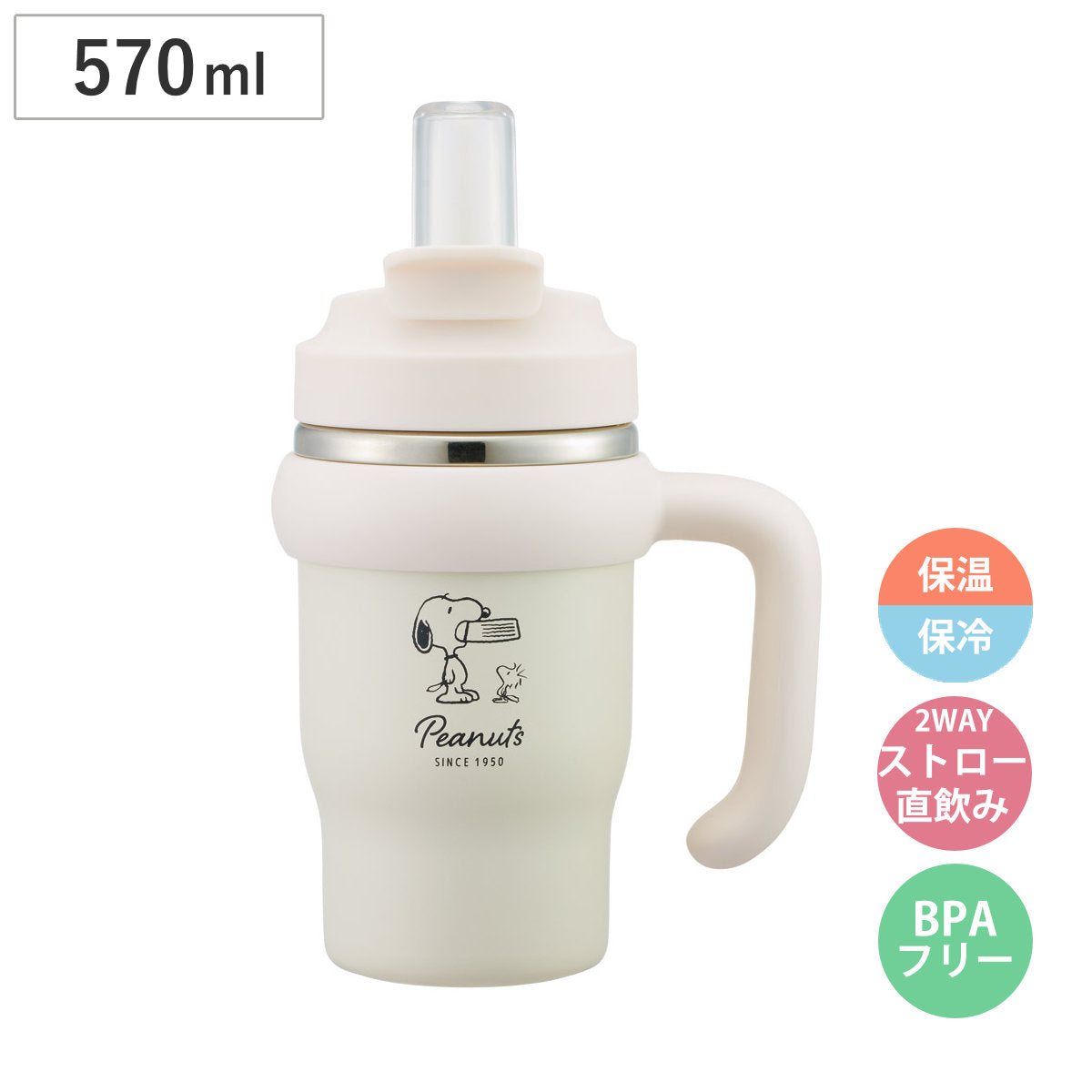 水筒 570ml ハンドル付ストロータンブラー スヌーピー バッジ – ハウジー