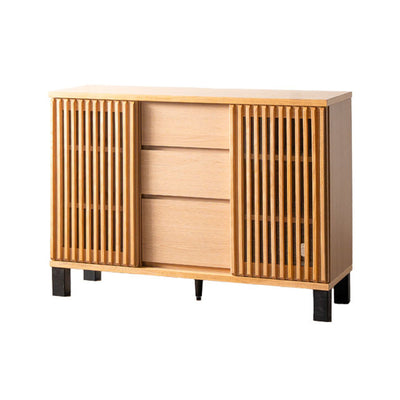 サイドボード 幅119.2cm 木目調 飾り格子 引き出し 脚付き お掃除ロボット対応