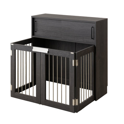 ペットケージ 幅90cm 木目 引き戸 リビングキャビネット 室内用 木目調 犬用 収納付き Blacker LV すむぺっと
