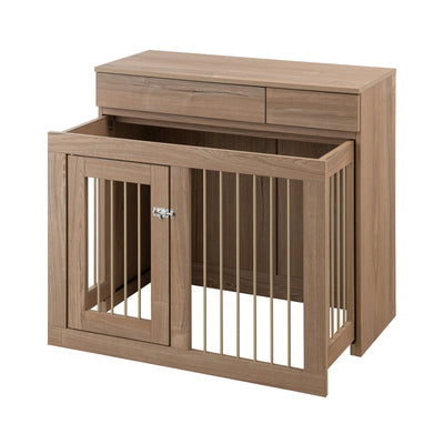 ペットケージ 幅90cm スライド格納式 室内用 木目調 犬用 サークル ドッグゲージ 収納付き CARAMEL すむぺっと