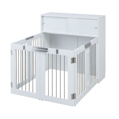 ペットケージ 幅90cm 折りたたみ ダブルサイズ 奥行30cm 室内用 ホワイト 犬用 サークル ドッグゲージ 収納付き face