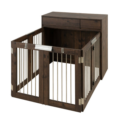 ペットケージ 幅90cm 折りたたみ ダブルサイズ 奥行40cm 室内用 木製 犬用 サークル ドッグゲージ 収納付き arizona