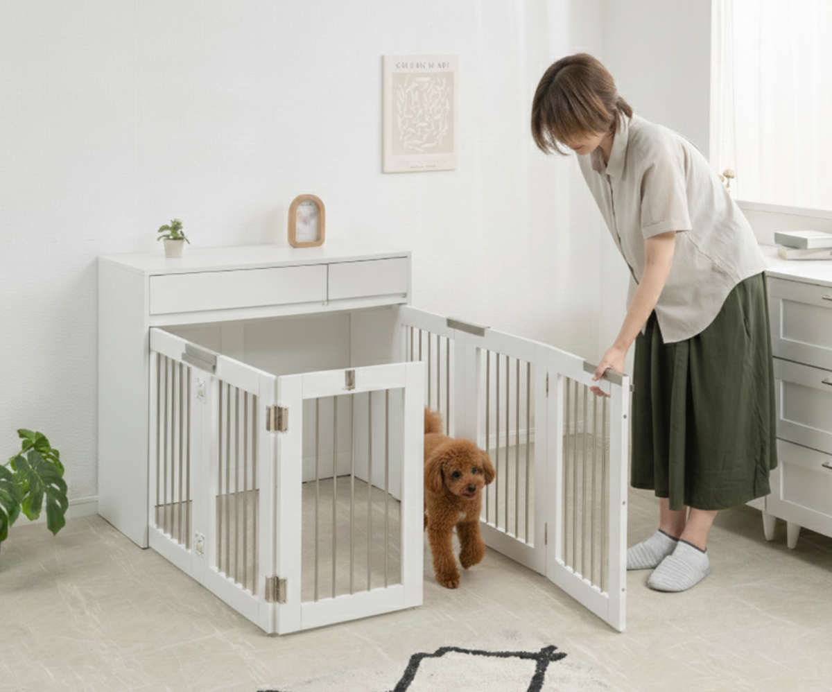 ペットケージ 幅90cm 折りたたみ ダブルサイズ 奥行40cm 室内用 木製
