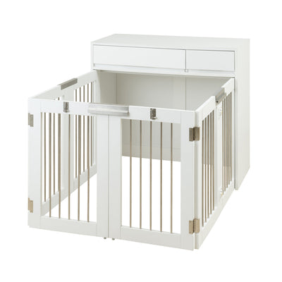 ペットケージ 幅90cm 折りたたみ ダブルサイズ 奥行40cm 室内用 木製 犬用 サークル ドッグゲージ 収納付き whiteliv