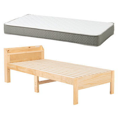 マットレス付きベッド シングル ポケットコイルマットレス 宮棚 2口コンセント付