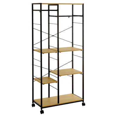 ハンガーラック 幅84cm 高さ調節 キャスター付き 可動棚 木目調