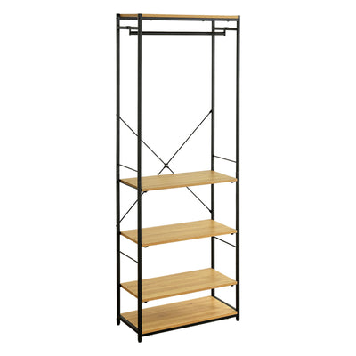 ハンガーラック 幅63.2cm シューズラック付き 木目調 ディスプレイラック