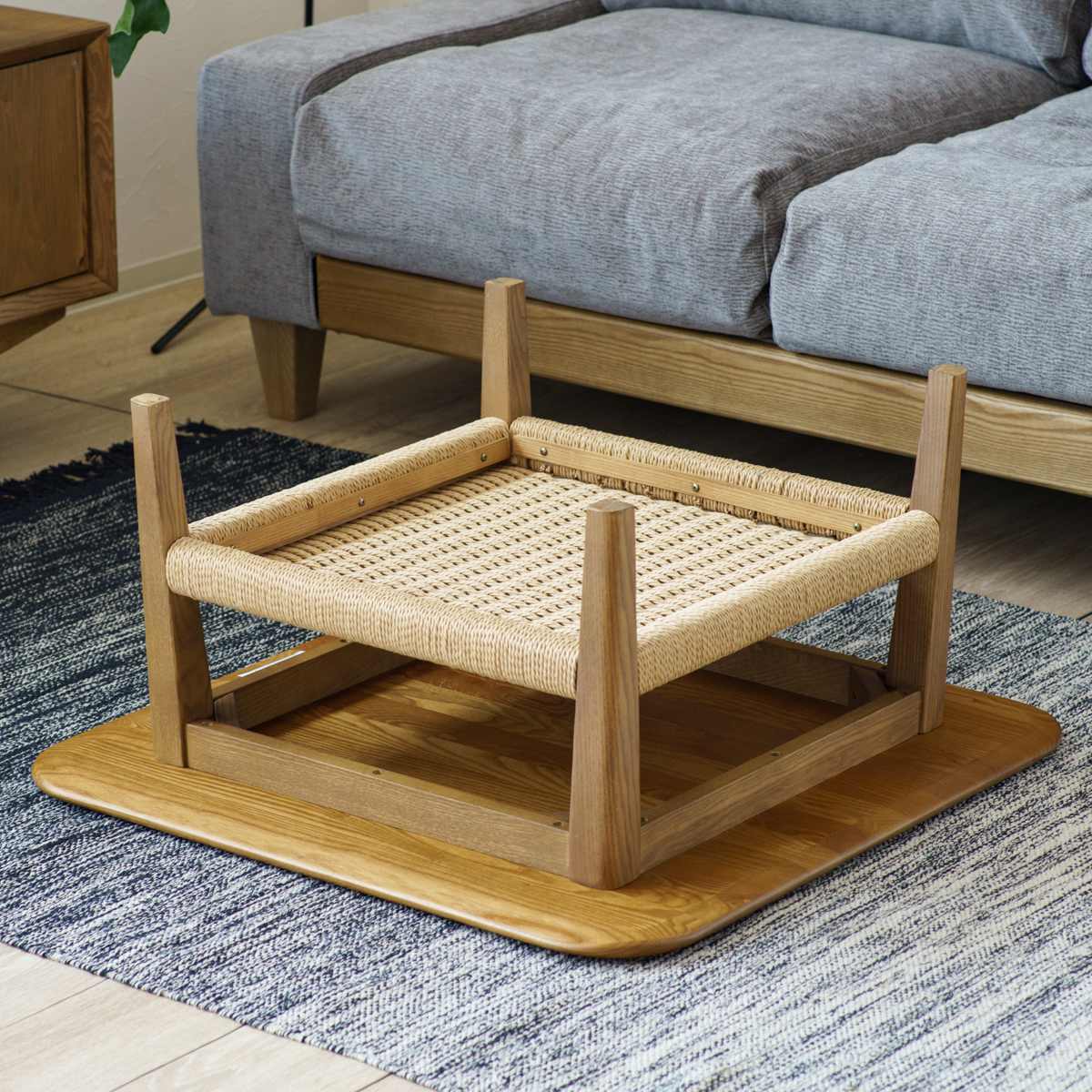 北欧風リビングテーブル幅75cm 無垢材 ペーパーコード 完成品（1281） リビングテーブル 幅75cm 棚付き 北欧風 ペーパーコード ネリオ – ハウジー