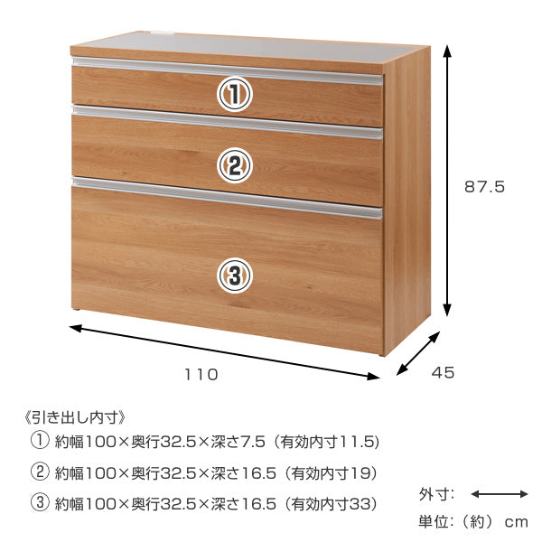 キッチンカウンター幅110cm木目調タイプステンレストップ日本製完成品