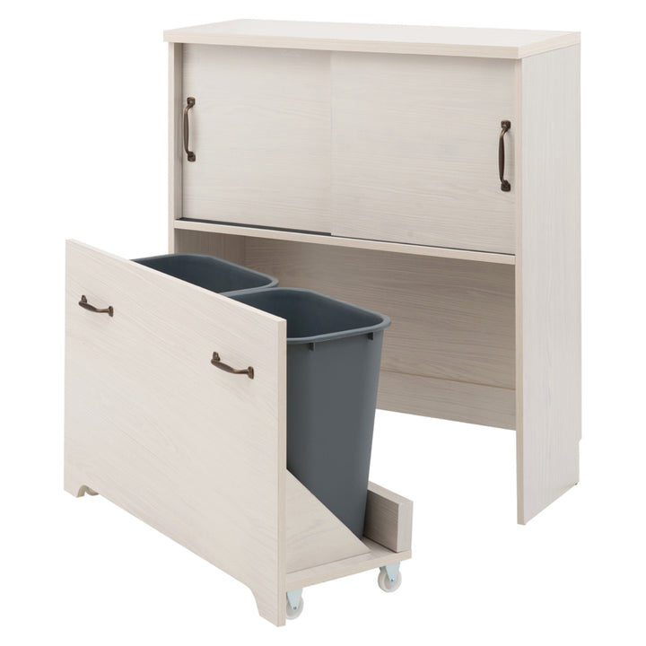 カウンター下収納キャビネット幅80cm北欧風2分別ダストボックス付