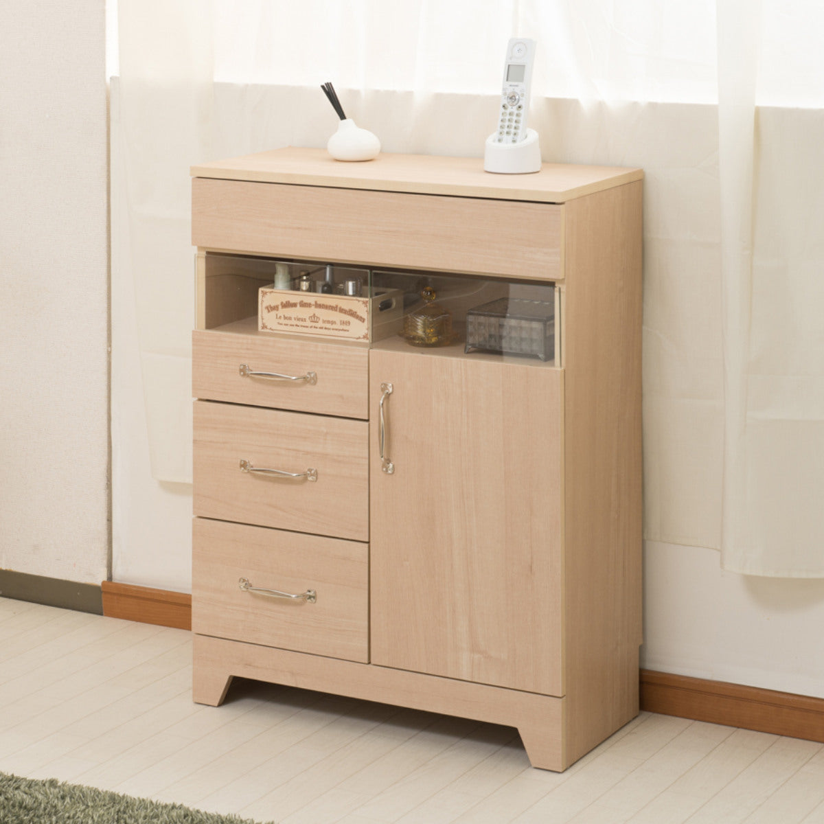 電話台 FAX台 幅60cm ルーター収納 キャビネット ナチュラルテイスト