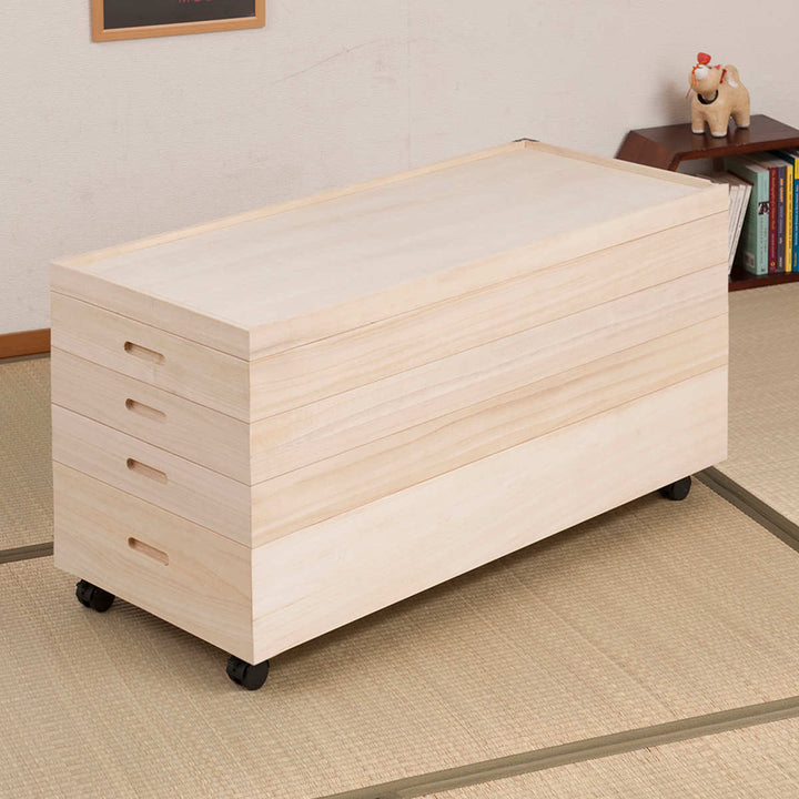 桐衣装ケース4段衣装箱キャスター付隅金具なし高さ46cm