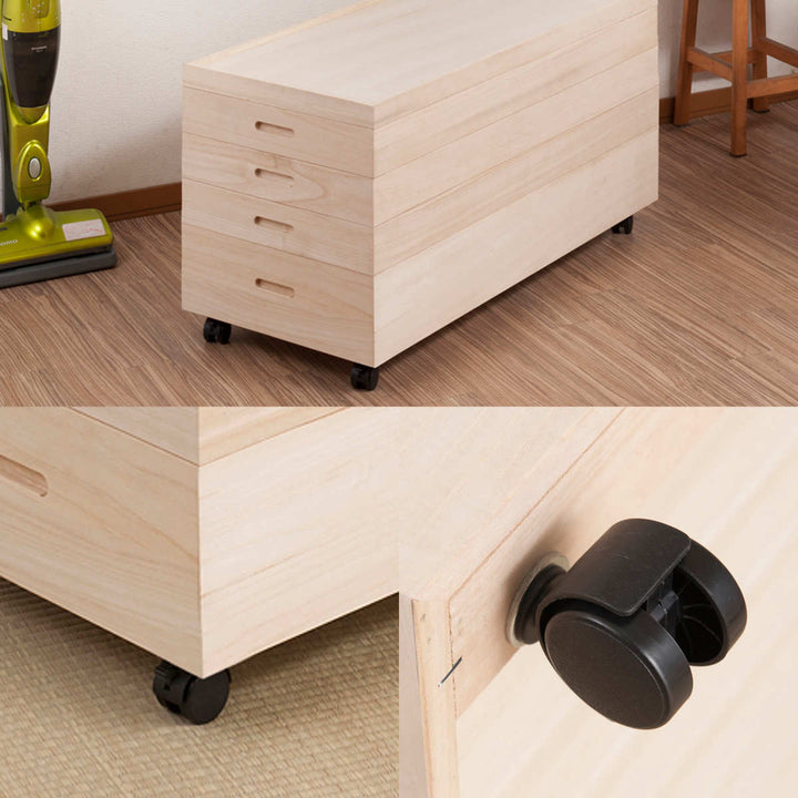 桐衣装ケース4段衣装箱キャスター付隅金具なし高さ46cm