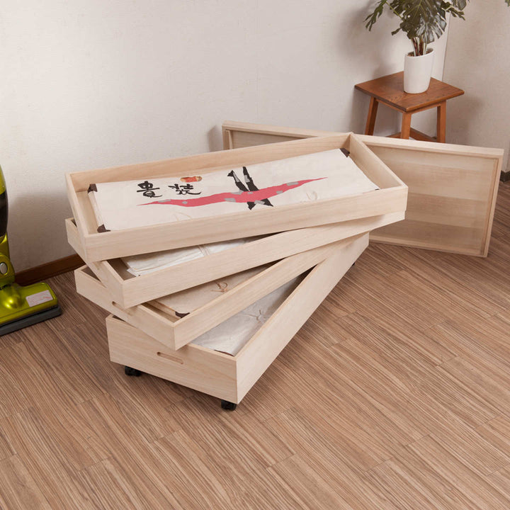 桐衣装ケース4段衣装箱キャスター付隅金具なし高さ46cm