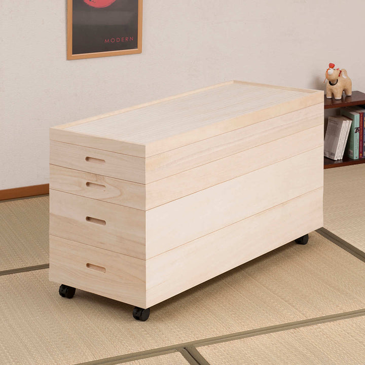 桐衣装ケース4段衣装箱キャスター付隅金具なし高さ51cm