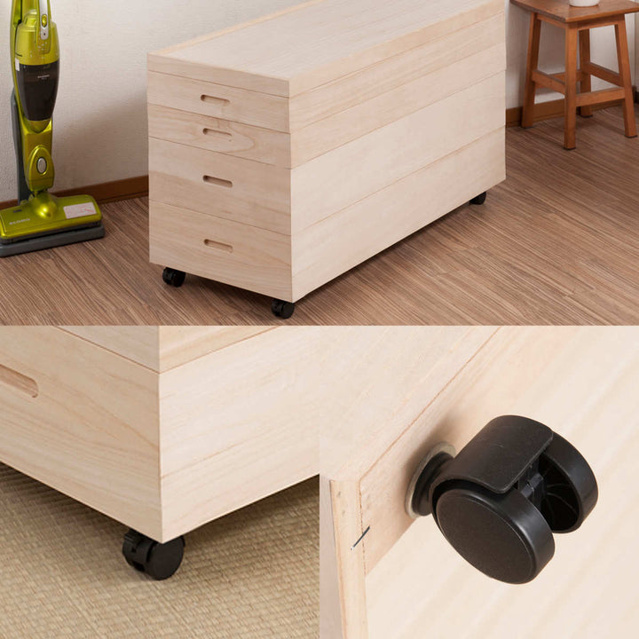 桐衣装ケース4段衣装箱キャスター付隅金具なし高さ51cm