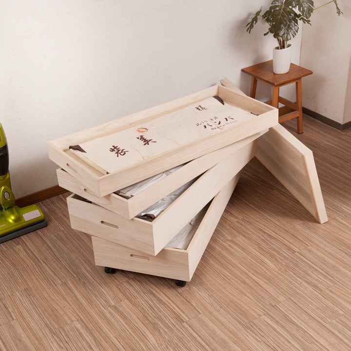 桐衣装ケース4段衣装箱キャスター付隅金具なし高さ51cm