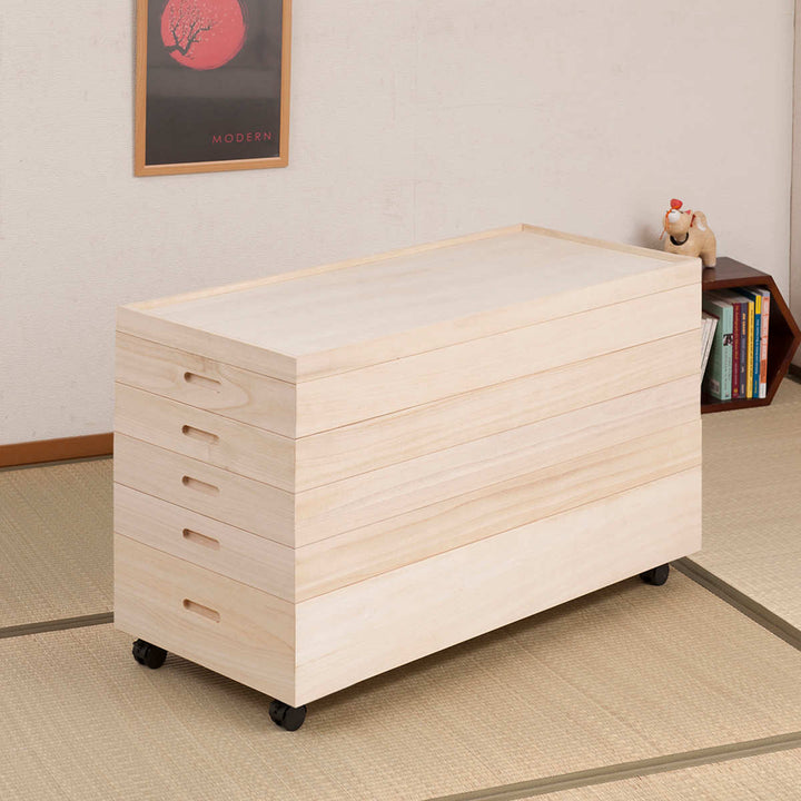 桐衣装ケース5段衣装箱キャスター付隅金具なし高さ54cm