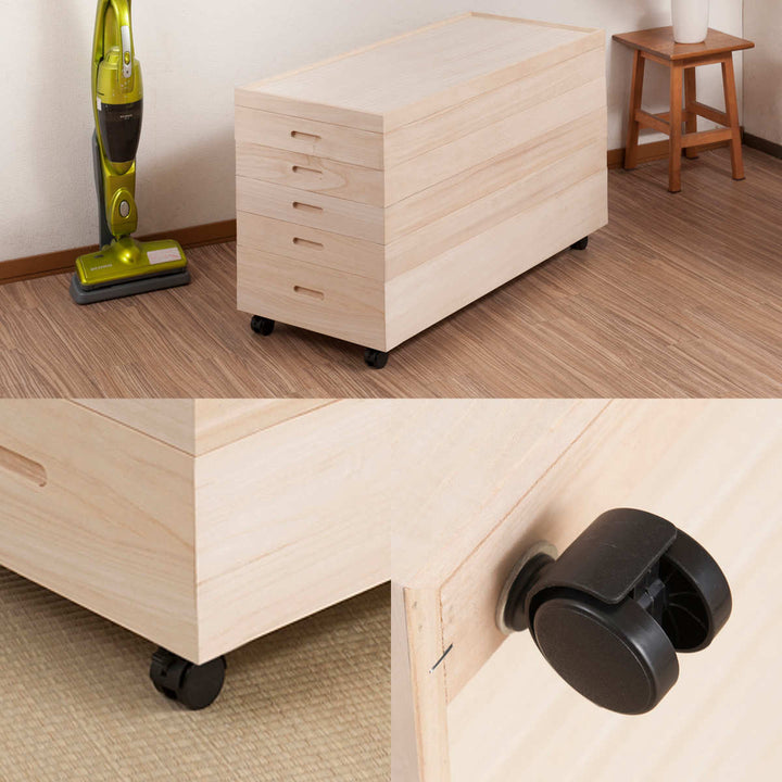 桐衣装ケース5段衣装箱キャスター付隅金具なし高さ54cm