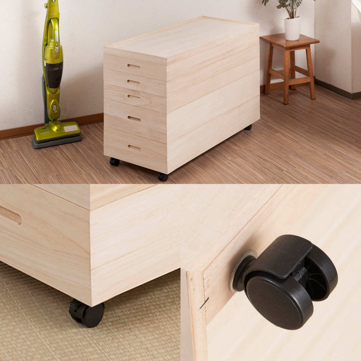 桐衣装ケース5段衣装箱キャスター付隅金具なし高さ59cm