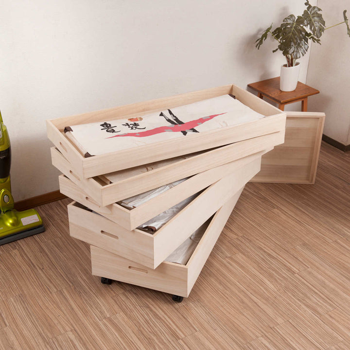 桐衣装ケース5段衣装箱キャスター付隅金具なし高さ59cm