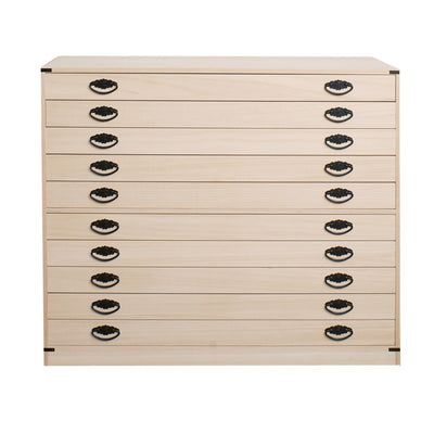 桐タンス 幅99.5cm 浅型 10段 台輪あり 着物用 日本製