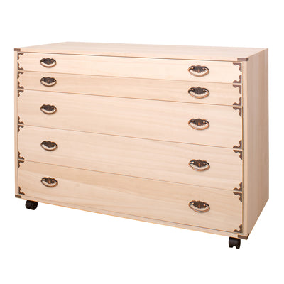 桐チェスト 幅99.5cm 5段 隅金具 キャスター付