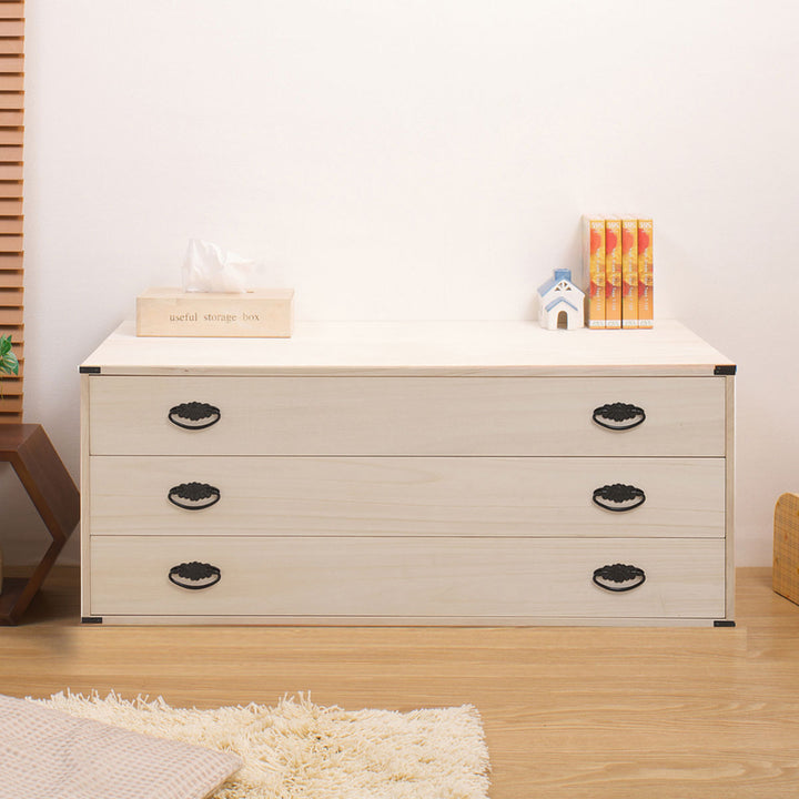 桐タンス幅99.5cm3段上置き兼用桐収納衣装箱引出し日本製完成品