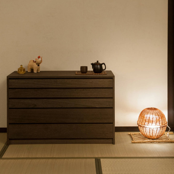 モダン桐タンス5段桐チェスト焼桐仕上げ幅100cm