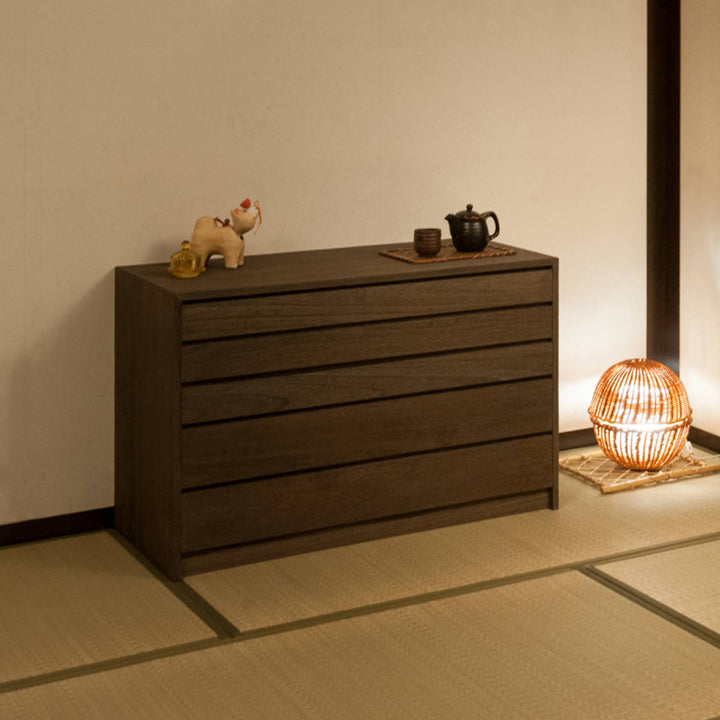 モダン桐タンス5段桐チェスト焼桐仕上げ幅100cm